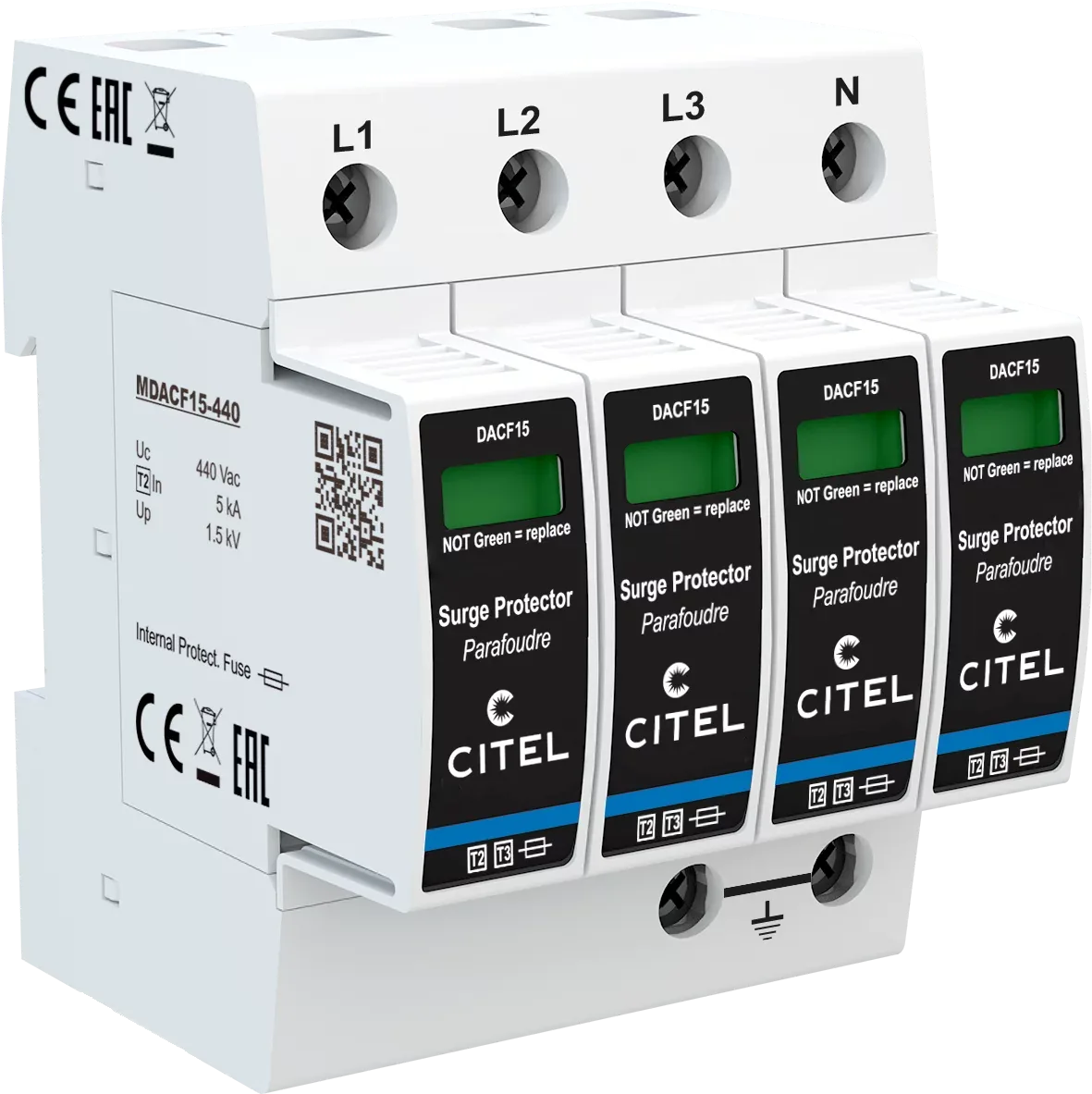 Устройство защиты от импульсных перенапряжений Citel DACF15-40-440 (821310414), тип 2, встроенный предохранитель