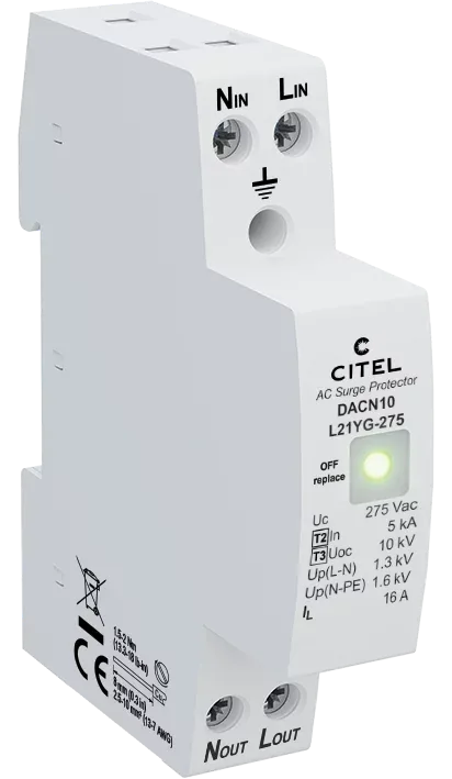 Устройство защиты от импульсных перенапряжений Citel DACN10-L21YG-275 (70115021), тип 2 (или 3), моноблочный