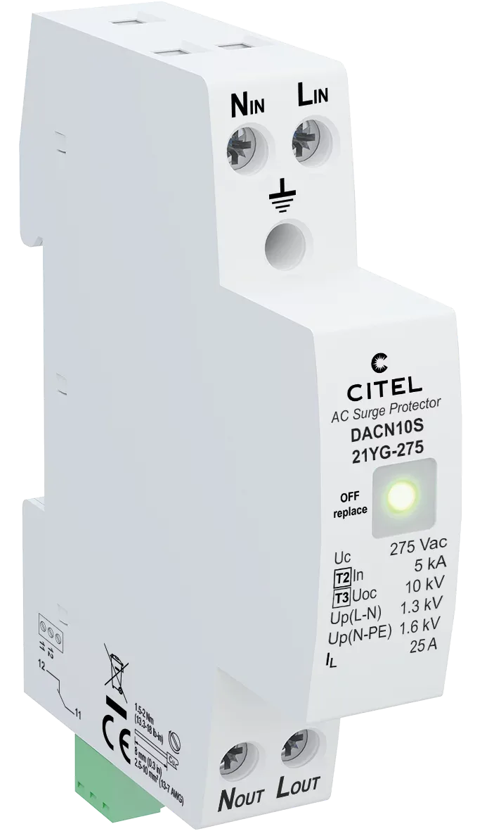 Устройство защиты от импульсных перенапряжений Citel DACN10S-21YG-275 (70114022), тип 2 (или 3), моноблочный