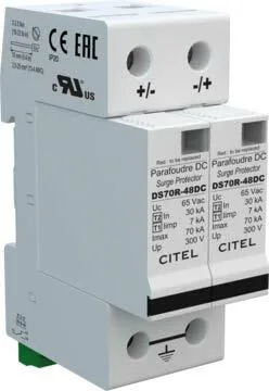 Устройство защиты от импульсных перенапряжений Citel DS72RS-48DC (492121), защита сети 48В постоянного тока, 2 полюса