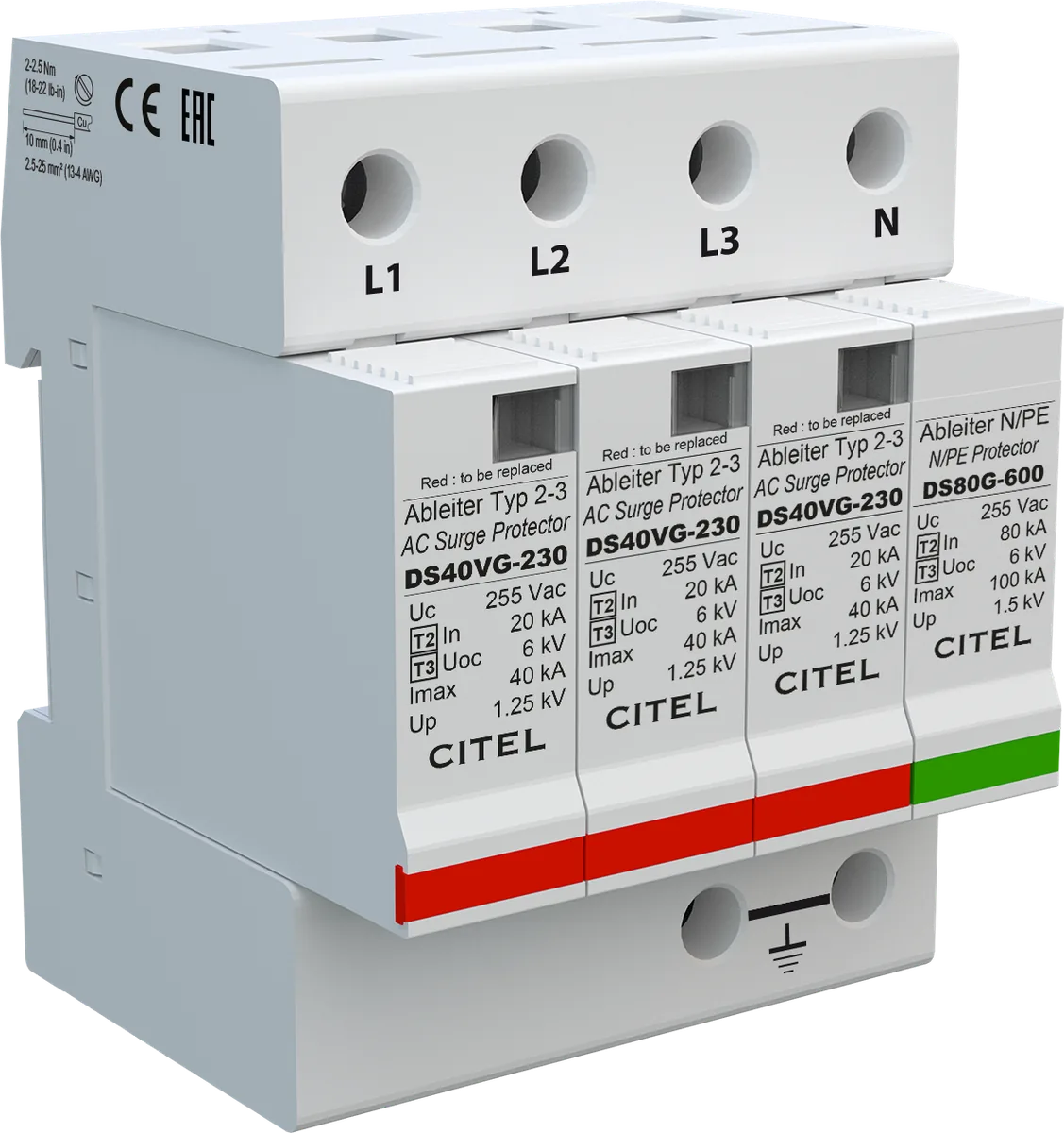 Устройство защиты от импульсных перенапряжений Citel DS44VG-230/G (461562), тип 2+3