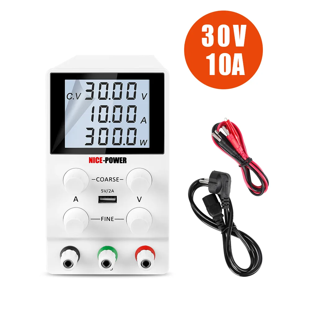 Лабораторный источник питания постоянного тока Kuaiqu SPS3010D с 4-разрядным цифровым ЖК-дисплеем, 30В / 10А, цвет белый