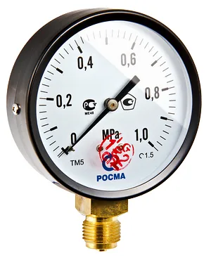 Манометр VALTEC TM-510P.0410 Ду 100 1/2" с нижним подключением 150°, 0-10 бар