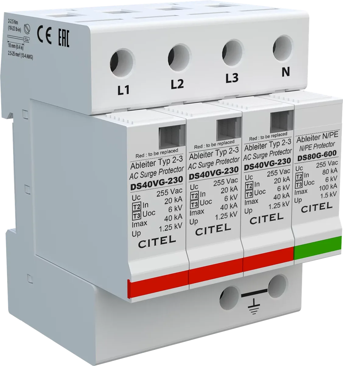 Устройство защиты от импульсных перенапряжений Citel DS44VGS-230/G (461582), тип 2+3