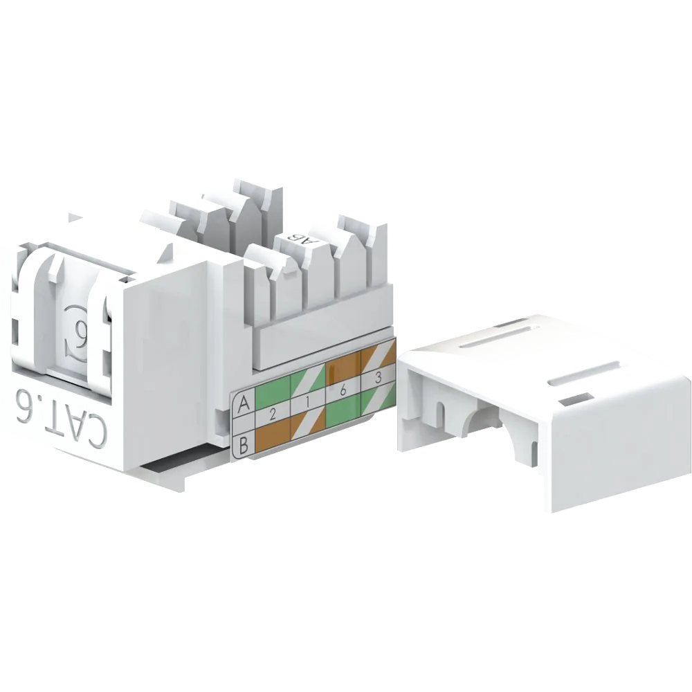 Модуль LANMASTER Keystone, RJ45, кат.6, UTP, 90 градусов, со встроенной шторкой, белый