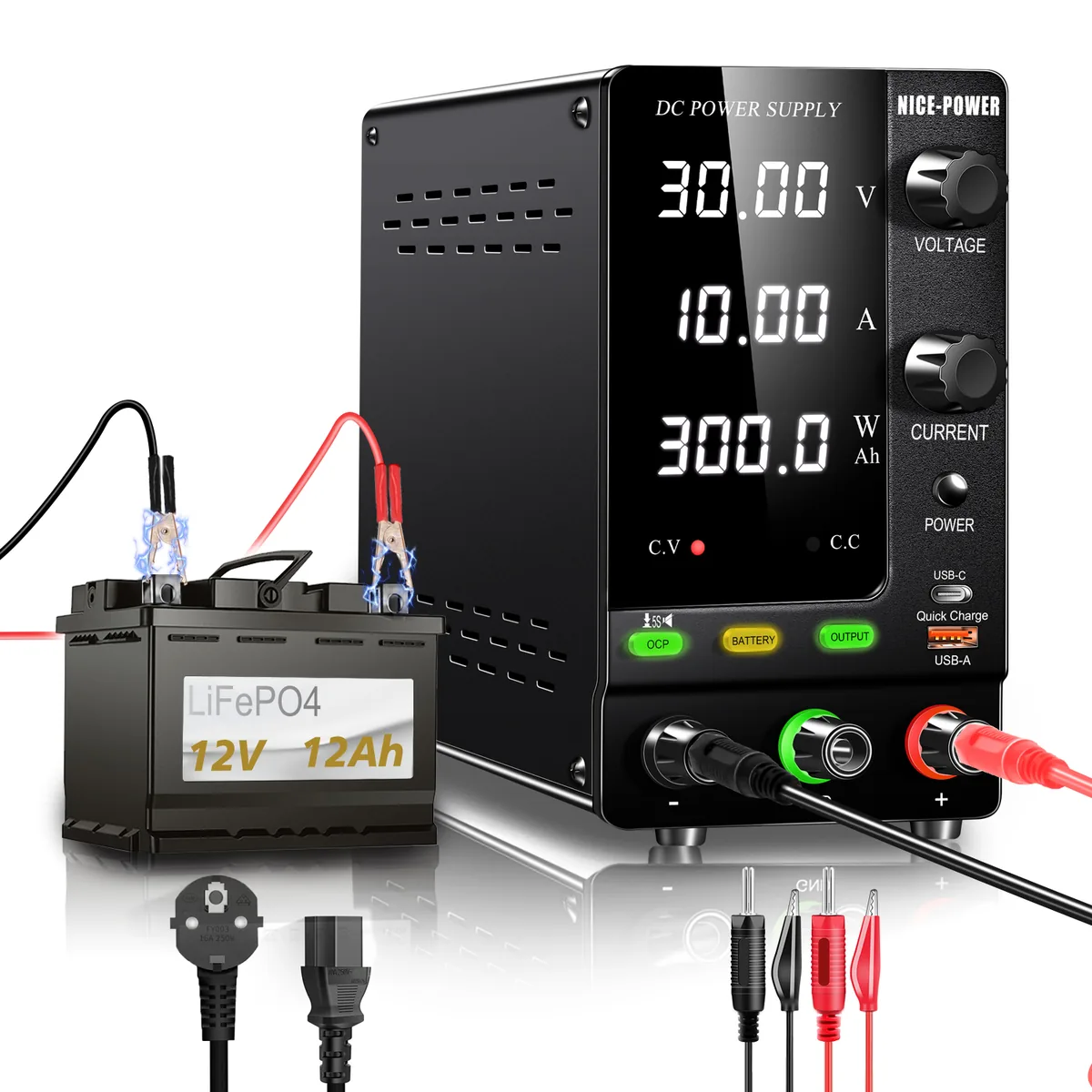 Аккумуляторный источник питания постоянного тока Kuaiqu R-SPS6020C с 4-значный светодиодный цифровым дисплеем, 60В / 20А, цвет черный