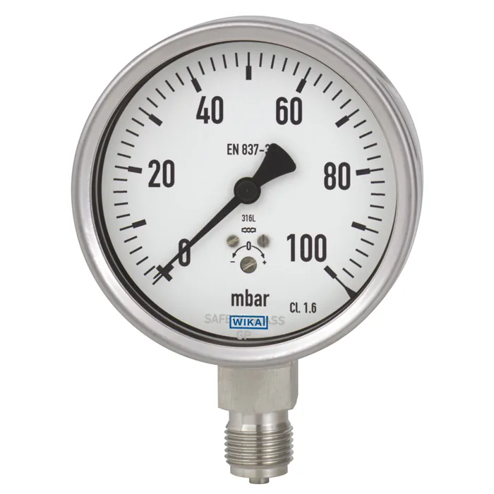 Манометр WIKA 632.50 100 мм 1/2 NPT 0...100 мбар присоед. снизу