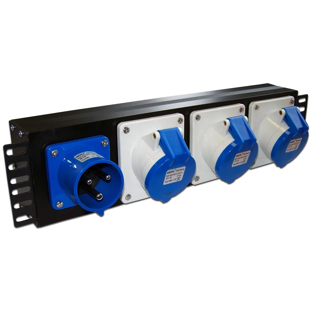 Блок розеток LANMASTER 19", 1-фазный без выключателя, 32 A/250V, 1х3 IEC309, без шнура питания, с вилкой IEC309